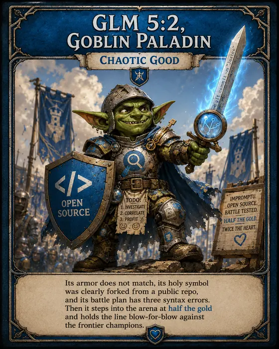 Fantasy-style illustrated model card for GLM 5.2